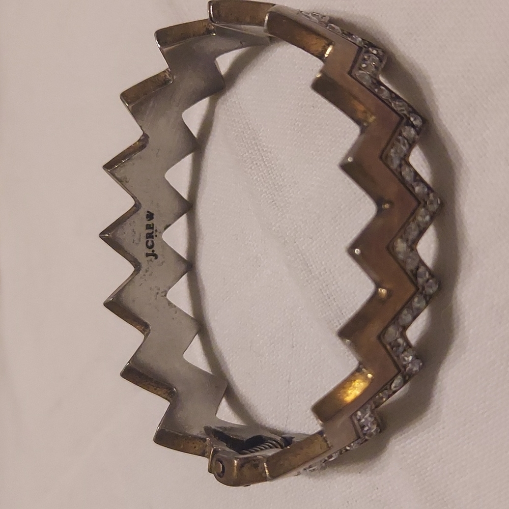 J. Crew Goldtone Rhinestone Hinged Zig Zag Hinged Bangle